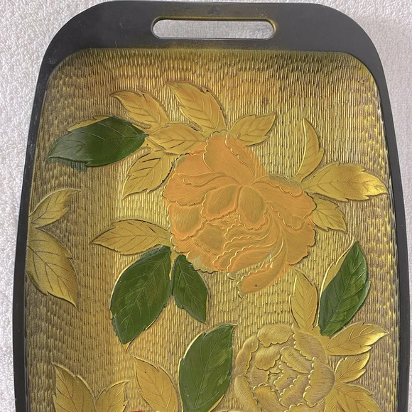 Vintage Nasco Lacquerware Textured Peony Serving Tray - Picture 4 of 13